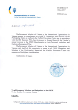 Response by the Delegation of Ukraine to the Questionnaire on Anti-Personnel Mines and Explosive Remnants of War