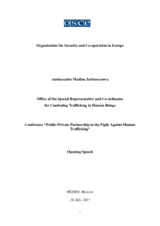 Opening speech of Ambassador Madina Jarbussynova, Special Representative and Coordinator for Combating Trafficking in Human Beings, OSCE 