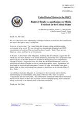 Statement by the Delegation of the United States of America in response to the statement by the Delegation of Azerbaijan on the freedom of the media and the safety of journalists in the United States of America and in the Member States of the EU