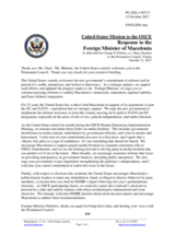 Statement by the Delegation of the United States of America in response to the address by the Minister for Foreign Affairs of the Former Yugoslav Republic of Macedonia, H.E. Nikola Dimitrov
