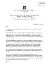 Statement by the Delegation of Norway, also on behalf of Canada, Iceland, Liechtenstein, Mongolia, San Marino and Switzerland, on the European and World Day against the Death Penalty, marked on 10 October 2017