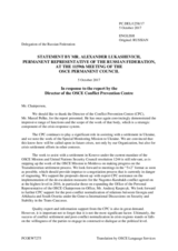 Statement by the Delegation of the Russian Federation in response to the report by the Director of the Conflict Prevention Centre, Ambassador Marcel Pesko