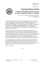Statement by the Delegation of the United States of America on the concerns about reported police abuse of gay and transgender people in Azerbaijan