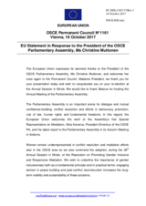 Statement by the Estonian EU Presidency in response to the address by the President of the OSCE Parliamentary Assembly, H.E. Christine Muttonen