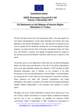 Statement by the Estonian EU Presidency on the release of human rights defenders in Turkey