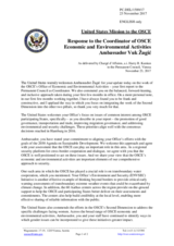 Statement by the Delegation of the United States of America in response to the report by the Co-ordinator of OSCE Economic and Environmental Activities, Ambassador Vuk Žugić