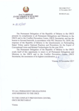 Response by the Delegation of Belarus to the Questionnaire on Participating States’ Policy and/or National Practices and Procedures for the Export of Conventional Arms and Related Technology