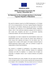 Statement by the Estonian EU Presidency on the municipal elections in the former Yugoslav Republic of Macedonia, held on 15 and 29 October 2017