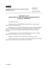 Decision No. 1/17 - Appointment of the OSCE High Commissioner on National Minorities