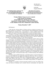 Statement by H.E. Sergey Lavrov, Minister for Foreign and European Affairs, Side Event, Security of Christians  