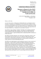 Statement by the Delegation of the United States of America in response to the report by the Special Representatives of the Chairperson-in-Office on Youth and Security, Ms. Anna-Katharina Deininger