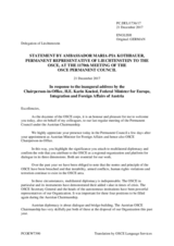 Statement by the Dean of the Permanent Council, Ambassador Maria-Pia Kothbauer, Permanent Representative of Liechtenstein to the OSCE, in response to the Inaugural remarks by the Chairperson-in-Office of the OSCE, H.E. Karin Kneissl