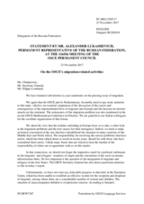 Statement by the Delegation of the Russian Federation in response to the update on OSCE Migration-Related Activities by the OSCE Secretary General and to the report by the Chair of the OSCE PA’s Ad Hoc Committee on Migration, Mr. Filippo Lombardi