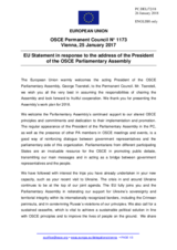 Statement by the Bulgarian EU Presidency in response to the address by the President of the OSCE Parliamentary Assembly, H.E. George Tsereteli