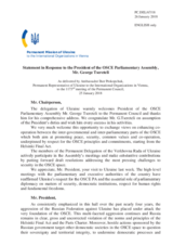 Statement by the Delegation of Ukraine in response to the address by the President of the OSCE Parliamentary Assembly, H.E. George Tsereteli