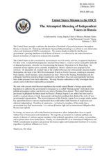 Statement by the Delegation of the United States of America on the freedom of expression and freedom of peaceful assembly in the Russian Federation