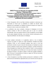 Déclaration à l’OSCE sur la mise en oeuvre de la résolution 1540 du Conseil de Sécurité des Nations Unies