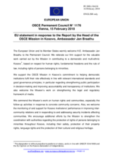 Statement by the Bulgarian EU Presidency in response to the report by the  Head of the OSCE Mission in Kosovo, Ambassador Jan Braathu