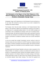 Statement by the Bulgarian EU Presidency in response to the report by the Chief Observer of the OSCE Observer Mission at two Russian checkpoints on the Russian-Ukrainian Border, Ambassador György Varga