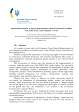 Statement by the Delegation of Ukraine in response to the address by the Special Representative of the OSCE Chairperson-in-Office on Gender, Ambassador Melanne Verveer