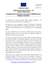 Statement by the Bulgarian EU Presidency in response to the report by the Director of the Office for Democratic Institutions and Human Rights (ODIHR), Ms. Ingibjörg Sólrún Gísladóttir