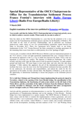 Special Representative of the OSCE Chairperson-in-Office for the Transdniestrian Settlement Process Franco Frattini’s interview 