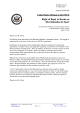 Statement by the Delegation of the United States of America in response to the statement by the Delegation of the Russian Federation on the discrimination in sport