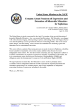 Statement by the Delegation of the United States of America on concerns about freedom of expression and the detention of Mr. K. Mirsaidov in Tajikistan