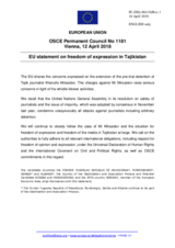 Statement by the Bulgarian EU Presidency on concerns about freedom of expression and the detention of Mr. K. Mirsaidov in Tajikistan