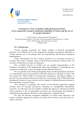 Statement by the Delegation of Ukraine on non-recognition of the illegal Russian election in the temporarily occupied Autonomous Republic of Crimea and the city of Sevastopol, Ukraine
