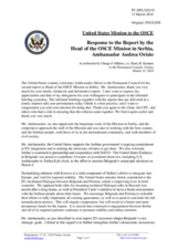 Statement by the Delegation of the United States of America in response to the report by the Head of the OSCE Mission to Serbia, Ambassador Andrea Orizio