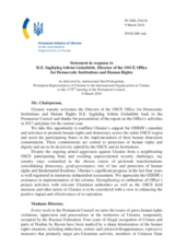 Statement by the Delegation of Norway in response to the report by the Director of the Office for Democratic Institutions and Human Rights (ODIHR), Ms. Ingibjörg Sólrún Gísladóttir