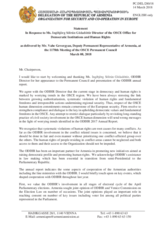 Statement by the Delegation of Armenia in response to the report by the Director of the Office for Democratic Institutions and Human Rights (ODIHR), Ms. Ingibjörg Sólrún Gísladóttir