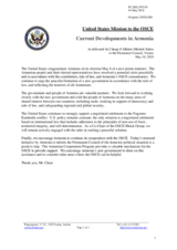 Statement by the Delegation of the United States of America on recent developments in Armenia