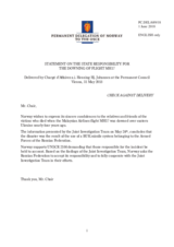 Statement by the Delegation of Norway on the state responsibility for the downing of Malaysian Airlines Boeing 777-200, Flight MH17 on 17 July 2014