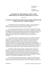 Statement by the Bulgarian EU Presidency in response to the report by the Head of the OSCE Programme Office in Bishkek, Ambassador Dr. Pierre von Arx, and by Director of the OSCE Academy in Bishkek, Dr. Alexander Wolters