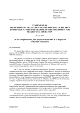 Statement by the Bulgarian EU Presidency on the completion of the Belarus-OSCE joint project on the disposal of liquid rocket fuel components