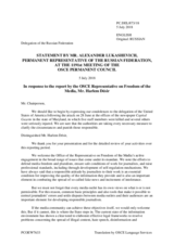 Statement by the Delegation of the Russian Federation in response to the report by the OSCE Representative on Freedom of the Media, Mr. Harlem Désir