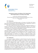 Statement by the Delegation of Ukraine in response to the report by the OSCE Representative on Freedom of the Media, Mr. Harlem Désir