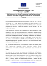 Statement by the Austrian EU Presidency on early presidential and parliamentary elections in Turkey, held on 24 June 2018