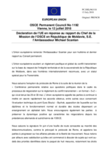 Déclaration de l’UE en réponse au rapport du Chef de la Mission de l’OSCE en République de Moldavie, S.E. l’Ambassadeur Michael Scanlan