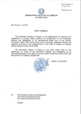 Response by the Delegation of Greece to the Questionnaire on the Code of Conduct on Politico-Military Aspects of Security