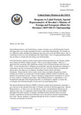 Statement by the Delegation of the United States of America in response to the address by the State Secretary and SR of the Minister of Foreign and European Affairs of the Slovak Republic for the Slovak 2019 OSCE Chairmanship, Mr. Lukáš Parízek