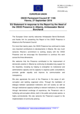 Statement by the Austrian EU Presidency in response to the report by the Head of the OSCE Presence in Albania, Ambassador Bernd Borchardt
