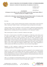 Statement by the Delegation of Armenia in response to the address by the Under-Secretary-General of the United Nations Office of Counter-Terrorism, Mr. Vladimir Voronkov