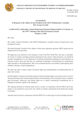 Statement by the Delegation of Armenia in response to the address by the President of the OSCE Parliamentary Assembly, H.E. Mr. George Tsereteli