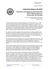 Statement by the Delegation of the United States of America in response to the report by the Head of the OSCE Mission in Kosovo, Ambassador Jan Braathu 