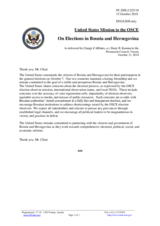 Statement by the Delegation of the United States of America on the general election in Bosnia and Herzegovina, held on 7 October 2018 