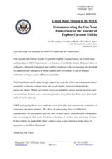 Statement by the Delegation of the United States of America, also on behalf of Canada, on the first anniversary of the murder of journalist and blogger Ms. D. Caruana Galizia