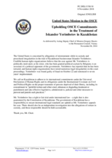 Statement by the Delegation of the United States of America on upholding OSCE commitments in the treatment of Mr. I. Yerimbetov in Kazakhstan